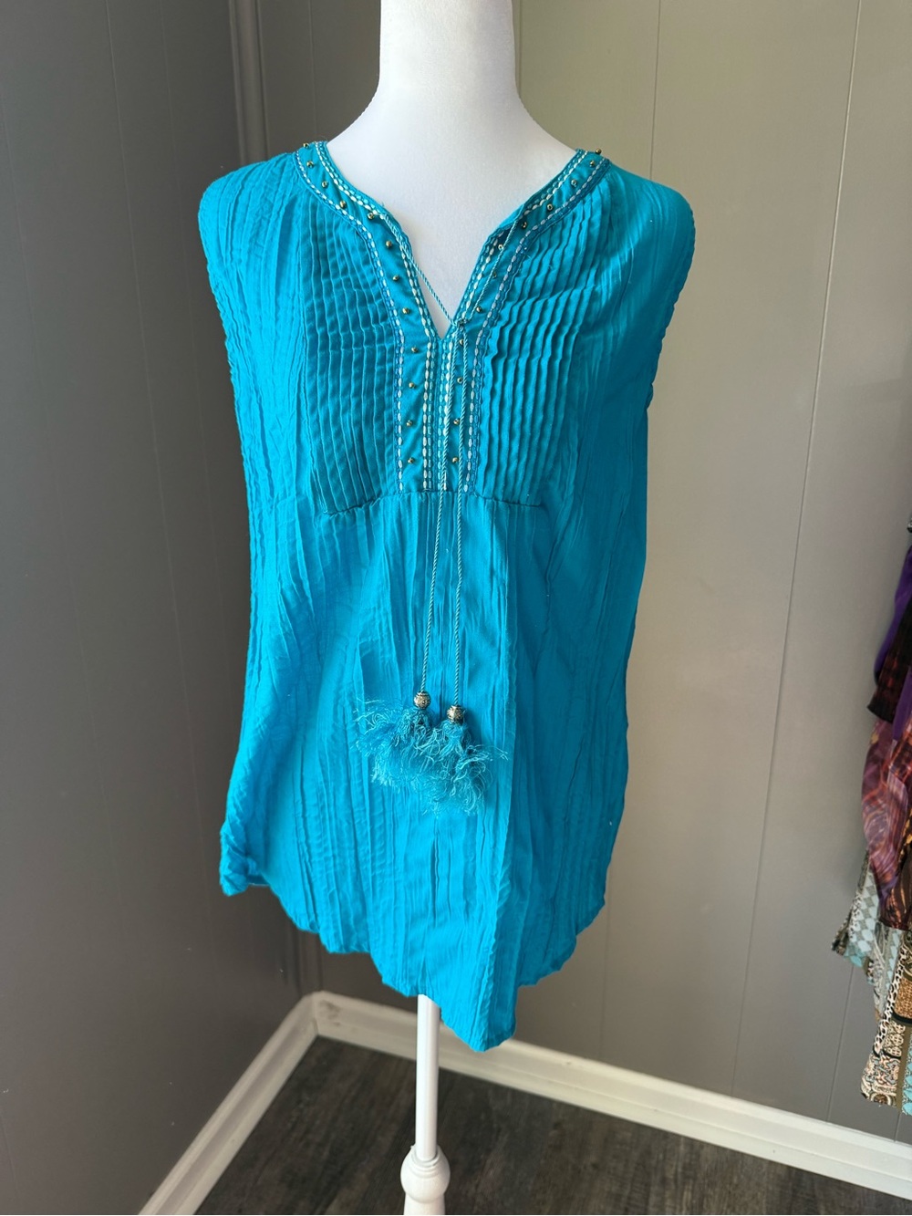 Kim Rogers Turquoise Sleeveless Beaded Tunic